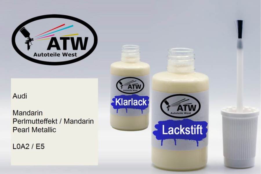 Audi, Mandarin Perlmutteffekt / Mandarin Pearl Metallic, L0A2 / E5: 20ml Lackstift + 20ml Klarlack - Set, von ATW Autoteile West.
